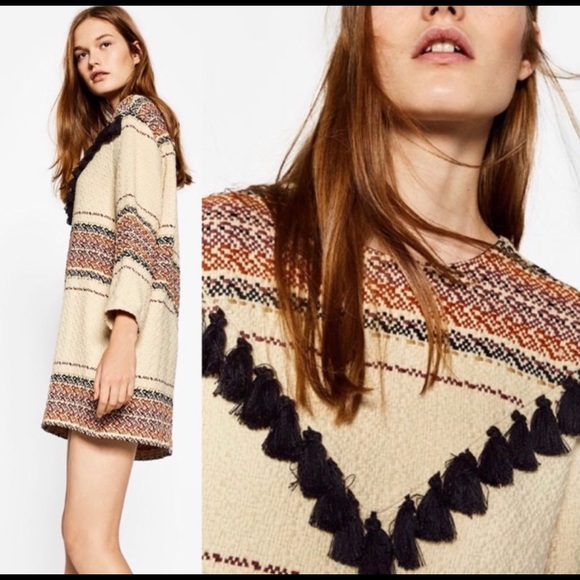 Zara Trafuluc Woven Boho Tassel Dress - Picture 2 of 4